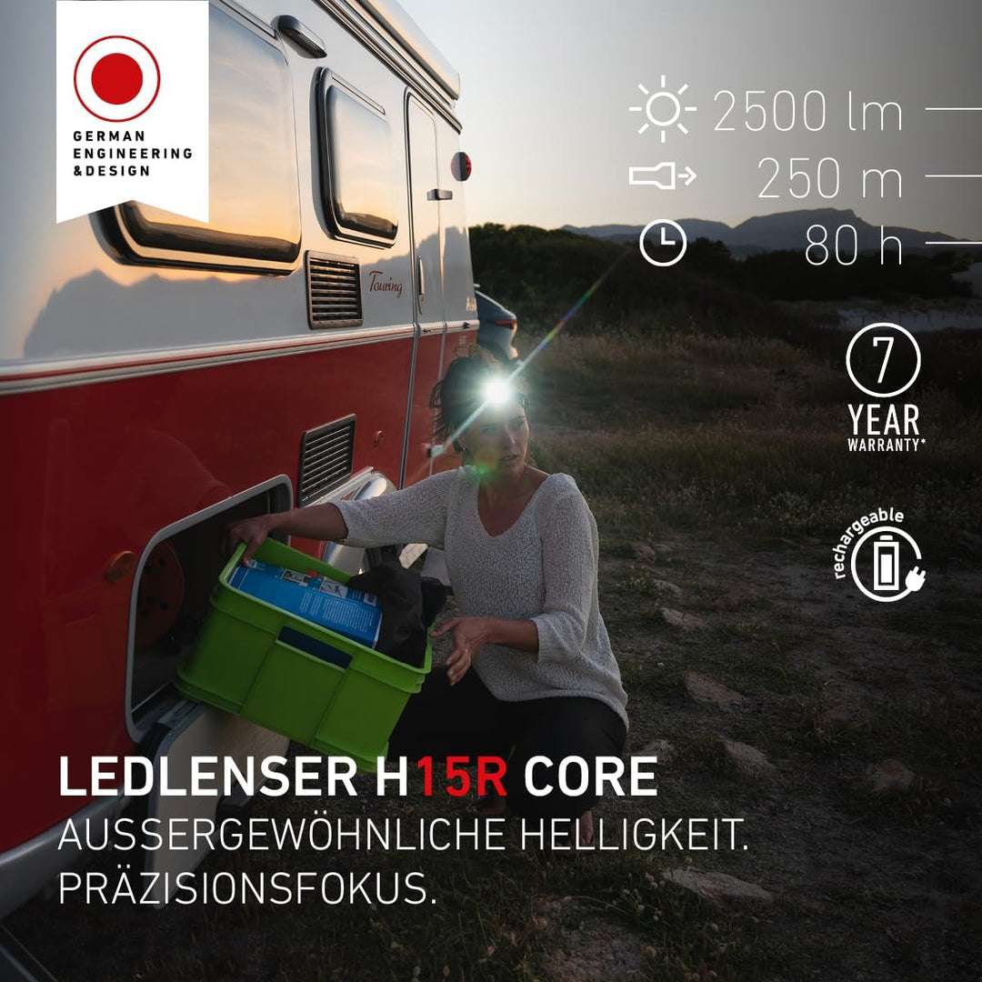 Ledlenser H15R Core Stirnlampe LED, 2500 Lumen, aufladbar mit Lithium Akku, wasserdicht IP67, fokuss