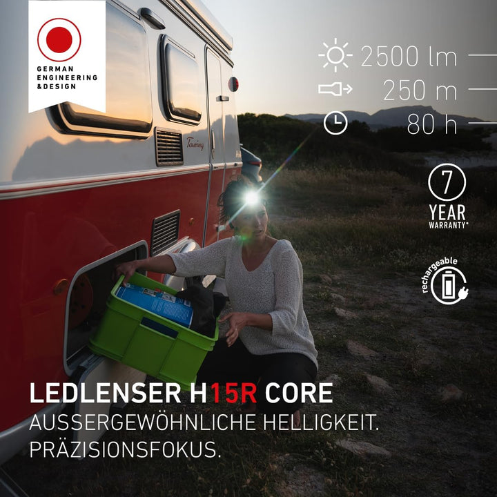 Ledlenser H15R Core Stirnlampe LED, 2500 Lumen, aufladbar mit Lithium Akku, wasserdicht IP67, fokuss