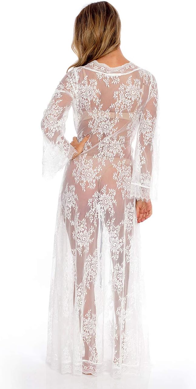 Bsubseach Damen Sexy Lace Crochet Open Front Badeanzug Strand Lange Kimono Cover Ups Weisse Spitze,