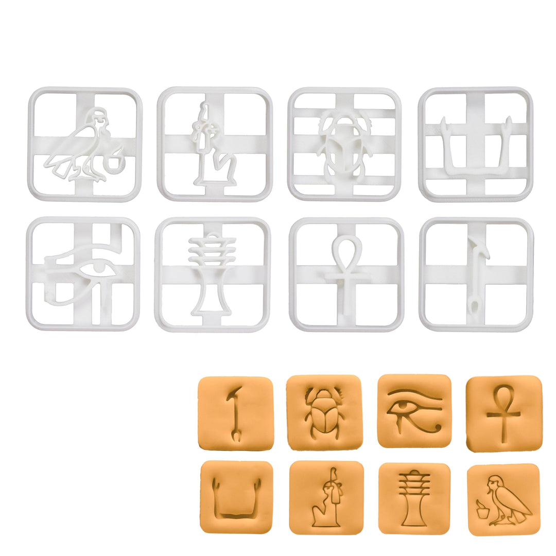 8er Set Ägyptische Hieroglyphen Ausstechformen, 8 Teile, Bakerlogy