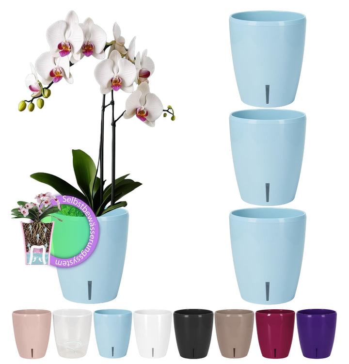 Santino 4er-Set Orchideentopf D 15cm Selbstbewässernder Topf mit Dochtsystem und Wasserstandsanzeige