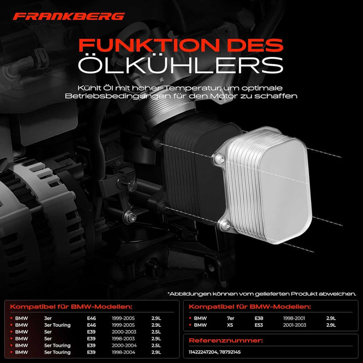 Frankberg Ölkühler Motoröl Kompatibel mit 3er E46 5er E39 7er E38 X5 E53 525d 330d 330xd 730d 3.0d 1