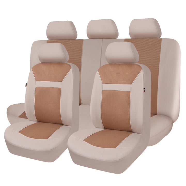 FlyingBanner Maschen und Jacquard Universal für Auto Sitzbezüge Mit Seitenairbags (Beige) Full Set -