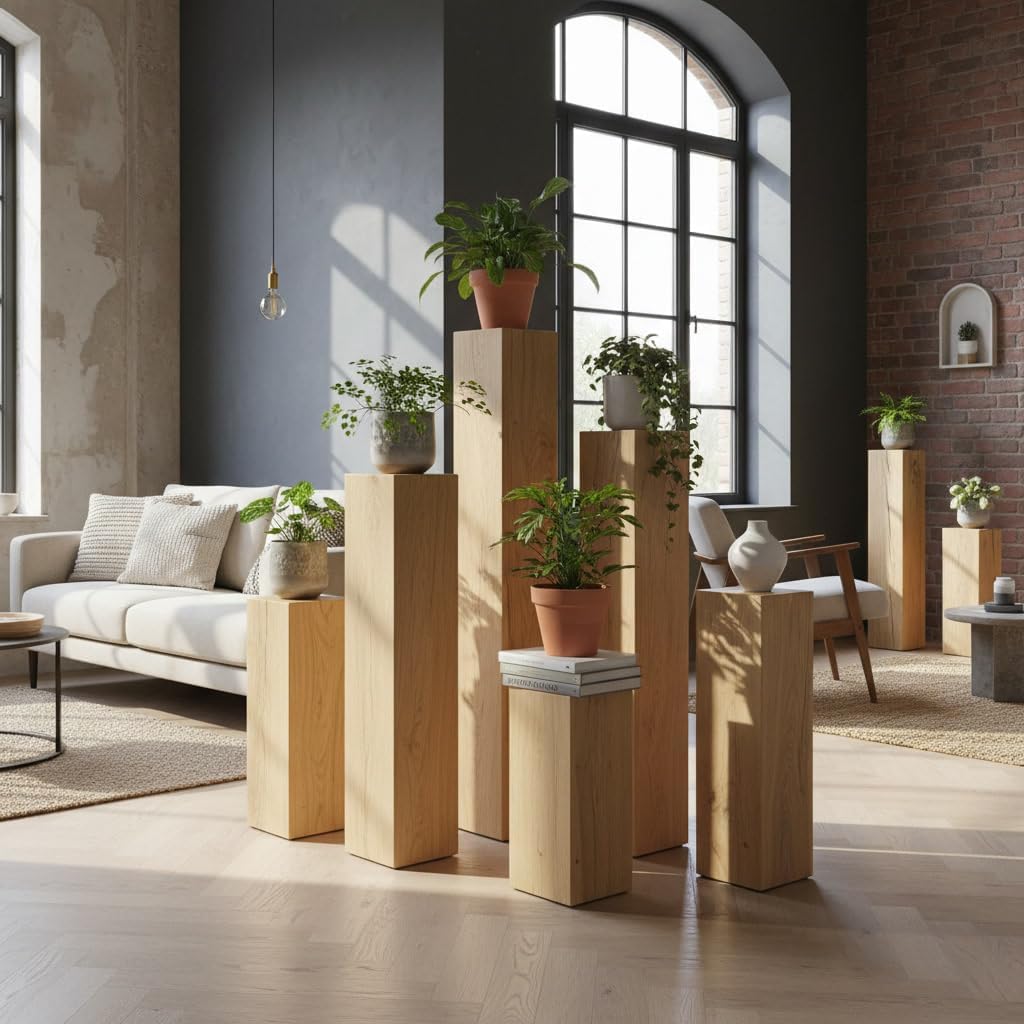 ms factory Holzblock Eiche Massiv - Handgefertigter Holzklotz - Rustikale Holzsäule - Beistelltisch