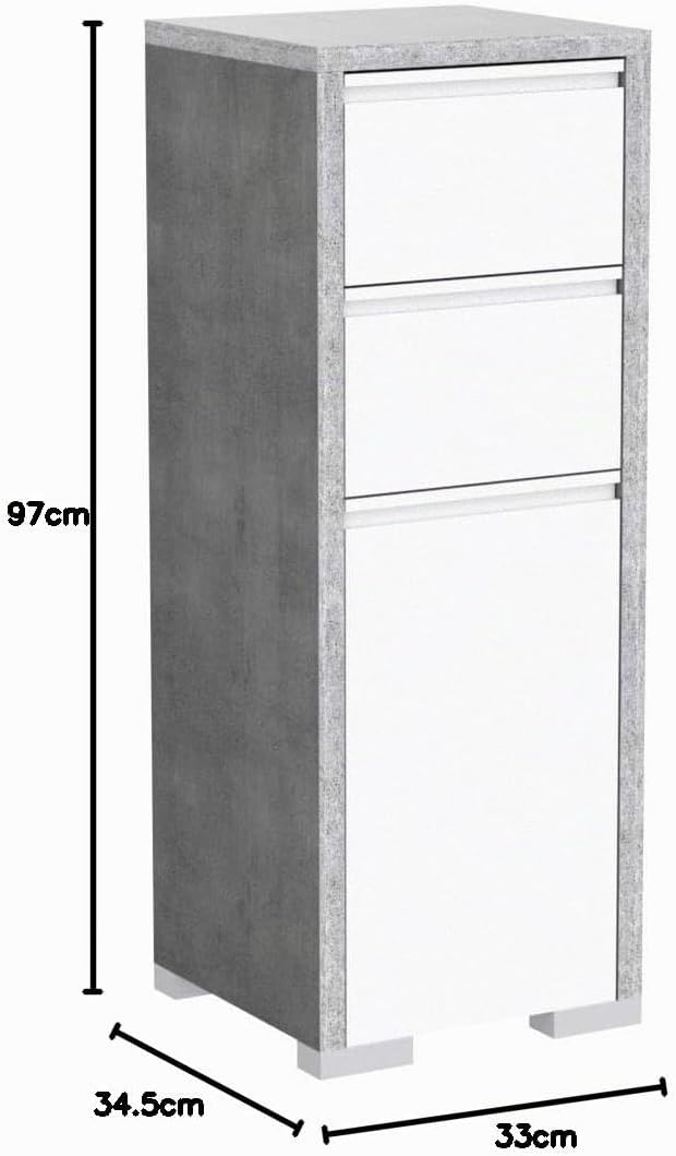 Schildmeyer Bello Midischrank 140909, steingrau/weiss glanz, 34,5 / 33 / 97 cm, Steingrau / Weiss Gl