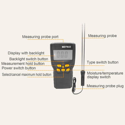 Feuchtigkeitsmesser mit Langer Sonde Digitales Getreide Weizen Reis Reis Mais Feuchtigkeitsmessgerät