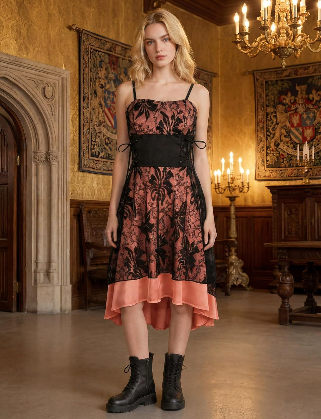 Gothic Kleid Damen Vintage A Line Swing Cocktail Gothic Halloween Cosplay Kostüm Minikleid Hexenklei