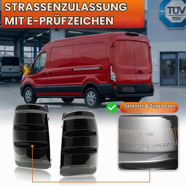 LED Spiegelblinker für Fo.rd Transit MK8 2014-2025, Rückspiegel Blinkleuchte für Wohnmobil, E-Prüfze