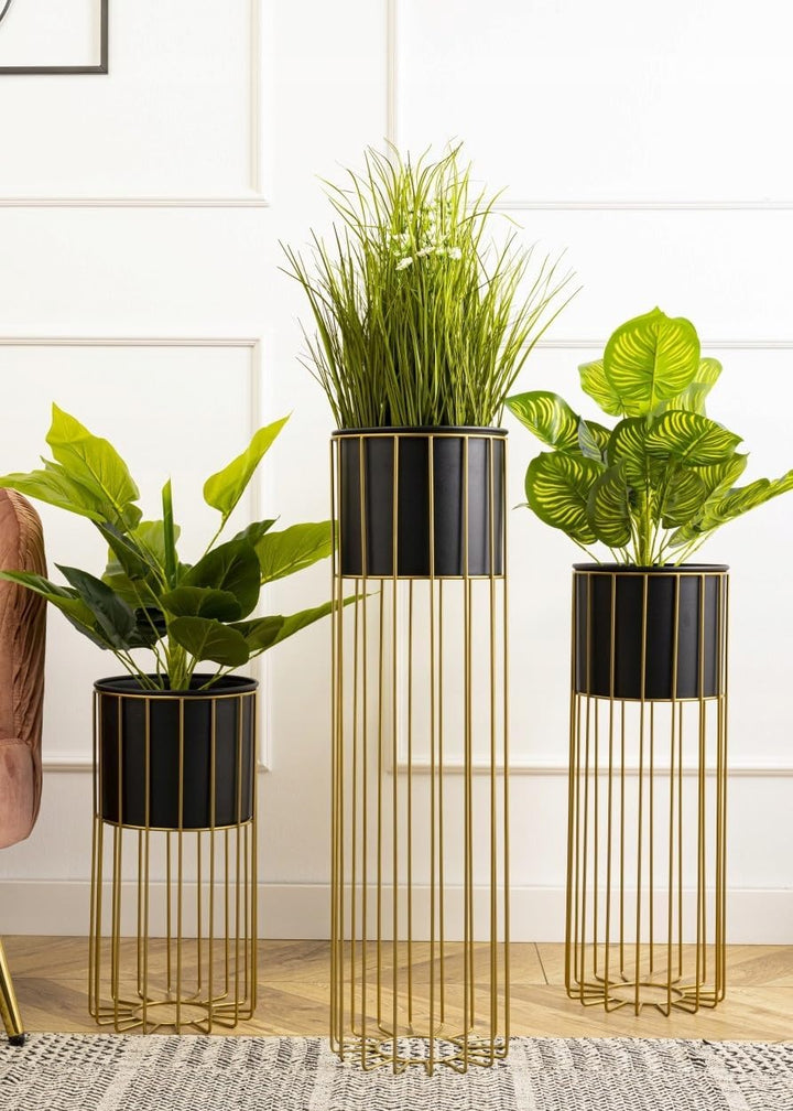 HowHomely Moderne Blumenständer Metall 70 cm Hoch mit Schwarz Blumentopf Rund 19 cm Ø auf Robuste Go
