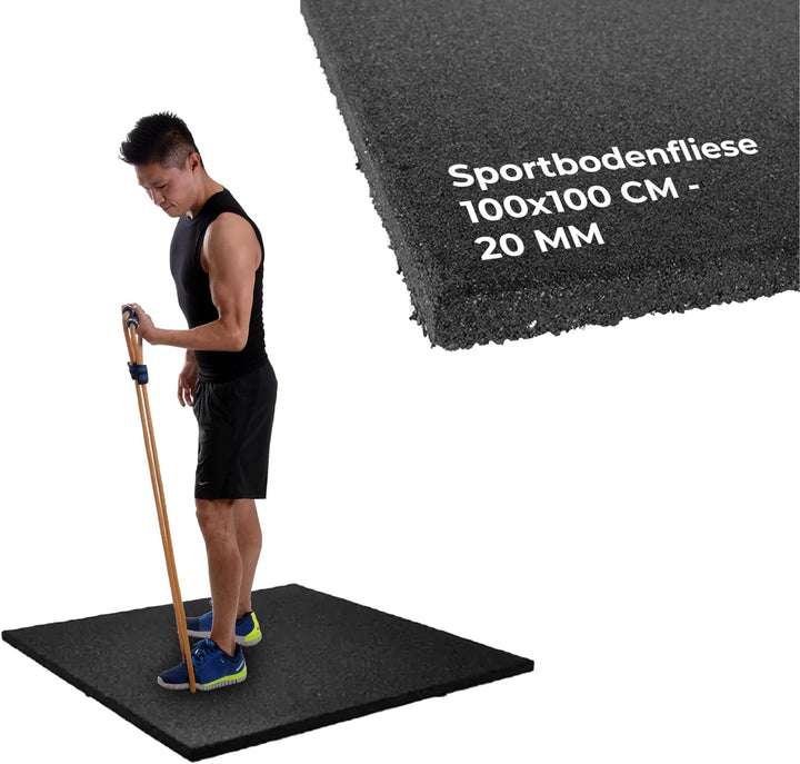 Vivol Fitness Bodenschutzmatte 100x100 cm Schwarz - Feinkörnig - 3 verschiedene Dicken 20mm