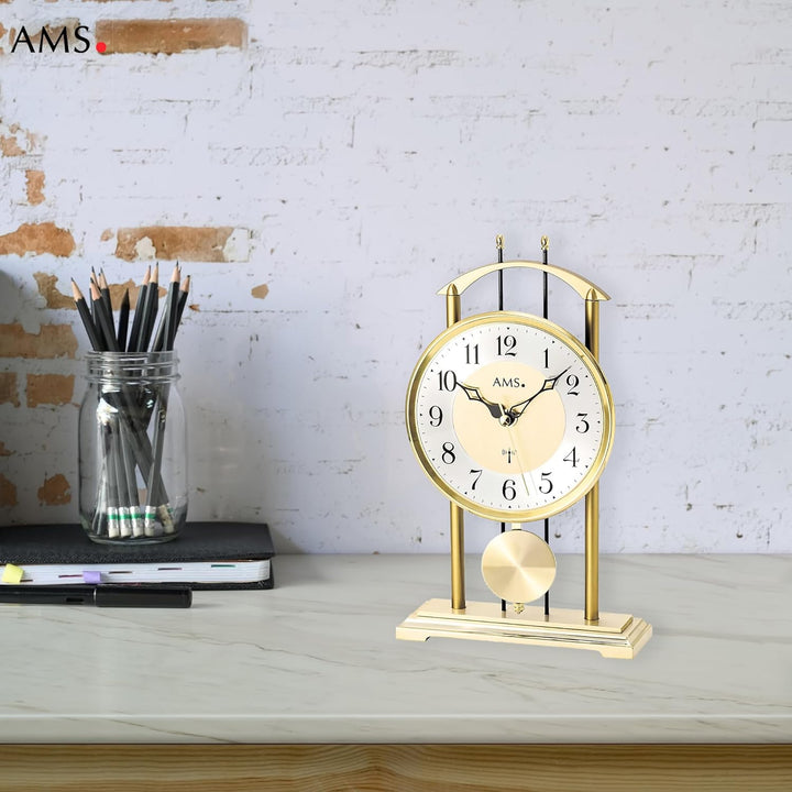 AMS 5193 Tischuhr, Funk-Pendelwerk, Aluminium-Zifferblatt Silber, arabische Ziffern, Metallgehäuse m