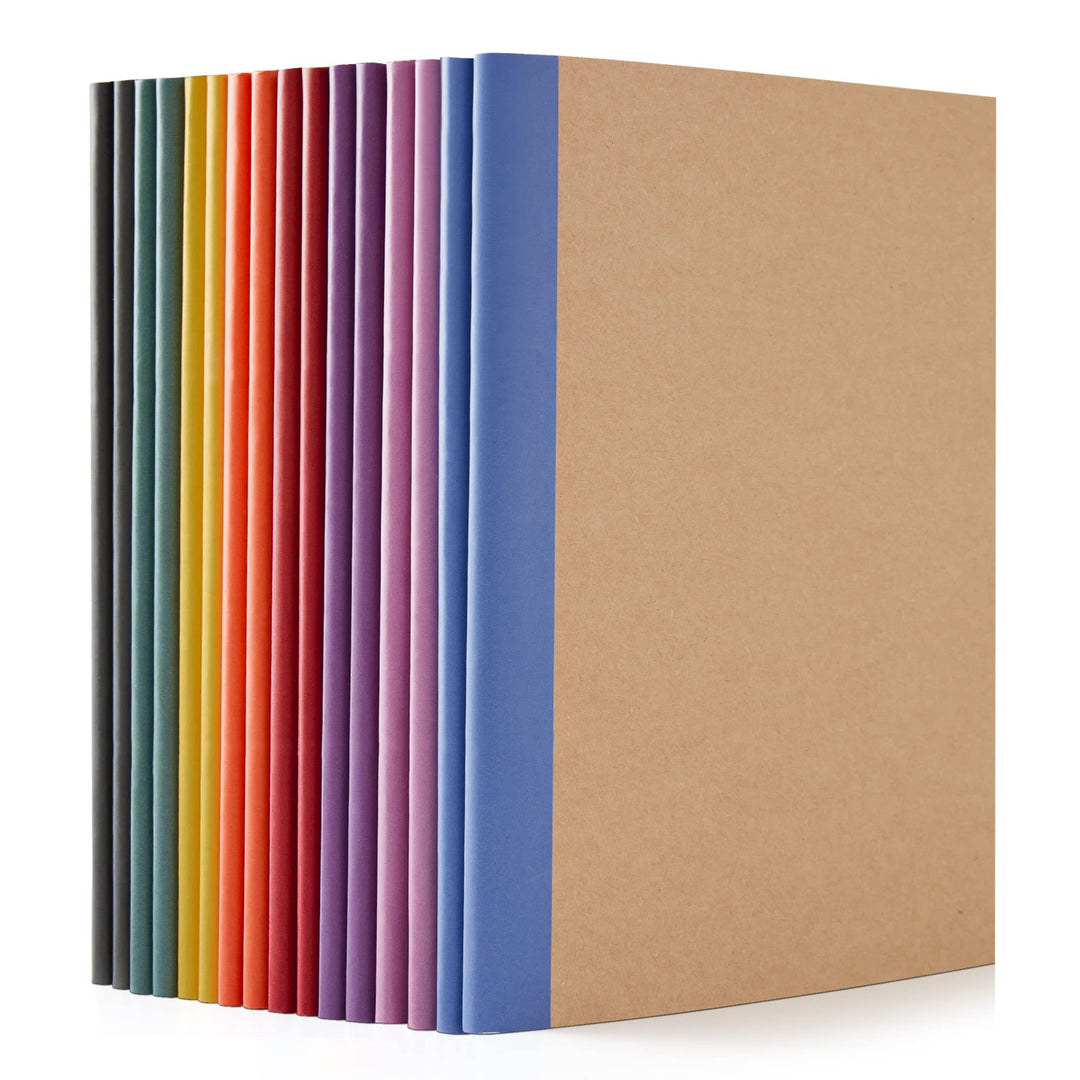 feela Kraft Notizbuch A5, 16 Notizbücher Set, Notizheft mit Regenbogen Rücken in 8 vintagen Farben,