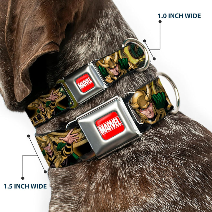 Marvel Buckle-down 22,9–38,1 cm Universe Loki Posen schwarz/Gold/grün Hundehalsband Mehrfarbig S - F