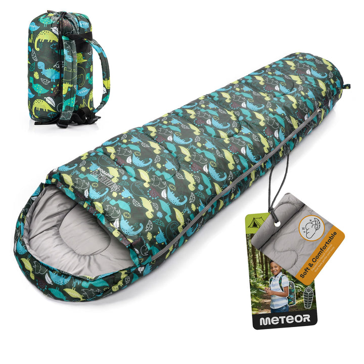 meteor Premium Kinder-Schlafsack mit Rucksack Ultraleicht Kinder Hüttenschlafsack Komfortbel Jugendl