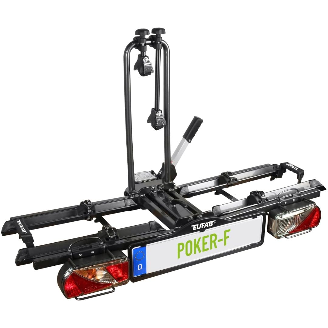 EUFAB 12010LAS Fahrradträger POKER-F, E-Bike geeignet, komplett vormontiert, Diebstahlschutz, für 2