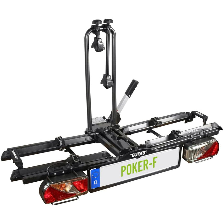 EUFAB 12010LAS Fahrradträger POKER-F, E-Bike geeignet, komplett vormontiert, Diebstahlschutz, für 2