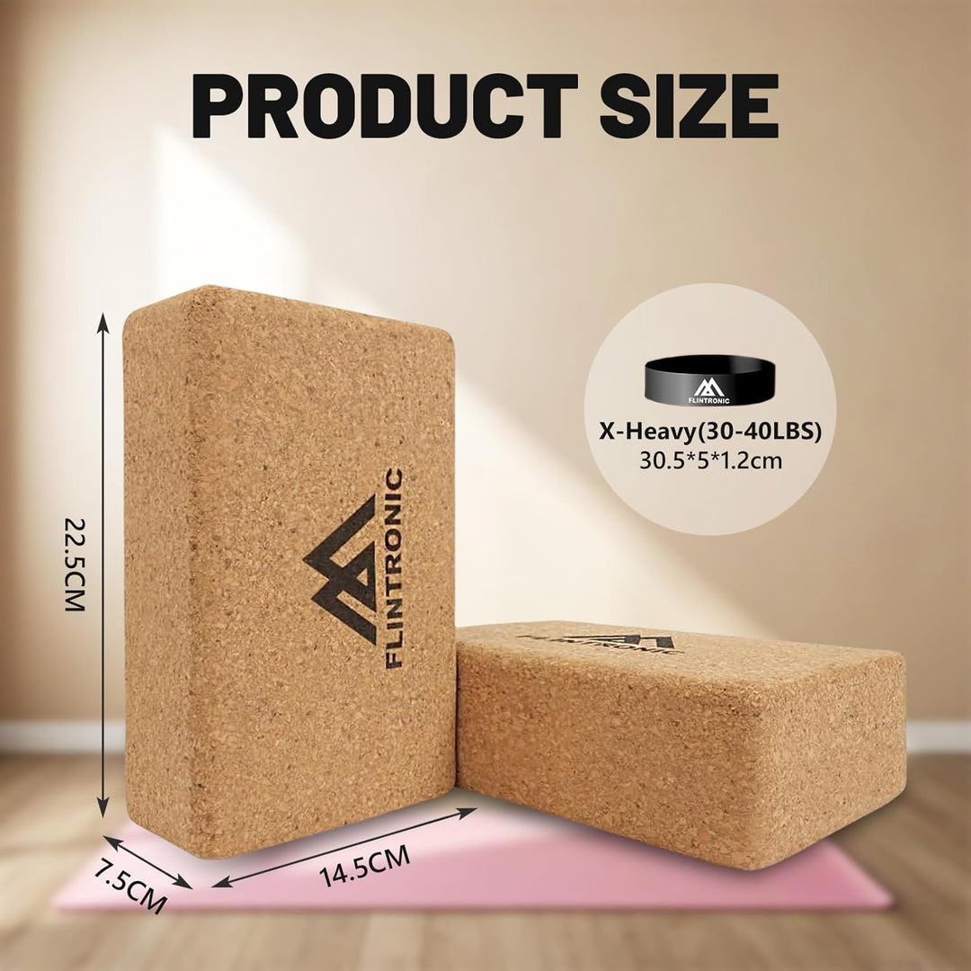 Flintronic 2er Set Yogablock aus Kork, 100% Natur Yoga Block Kork mit 1 Widerstandsband, Korkblock Y
