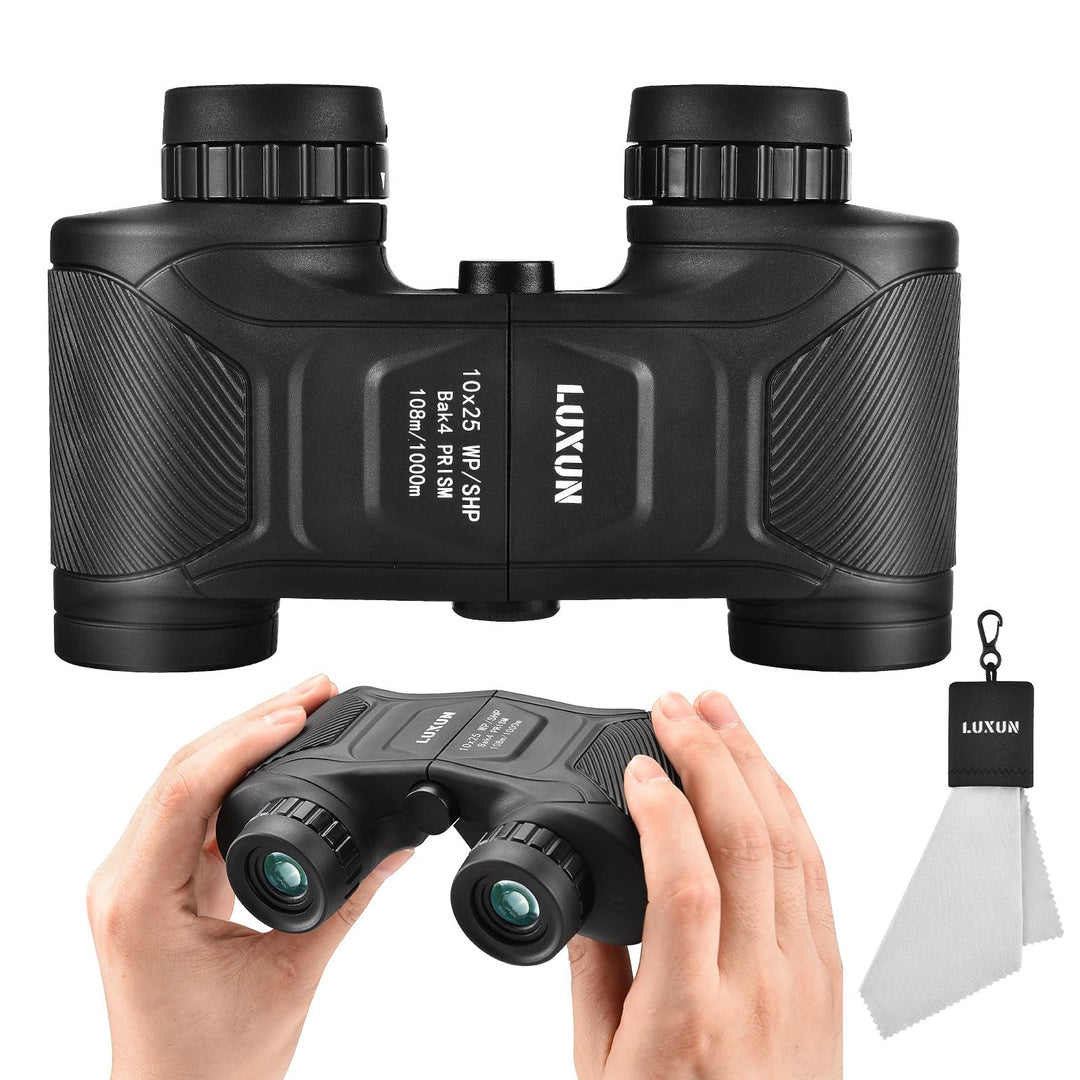 LUXUN 10x25 Fernglas für Erwachsene, Klein Fernglas mit BaK4 Prisma, IPD 58–79mm, für Vogelbeobachtu