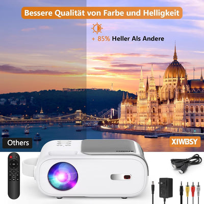 Beamer, XIWBSY 10000 Lumen Mini Beamer 1080P Unterstützt, 5G WiFi LED Heimkino Portable Beamer Klein