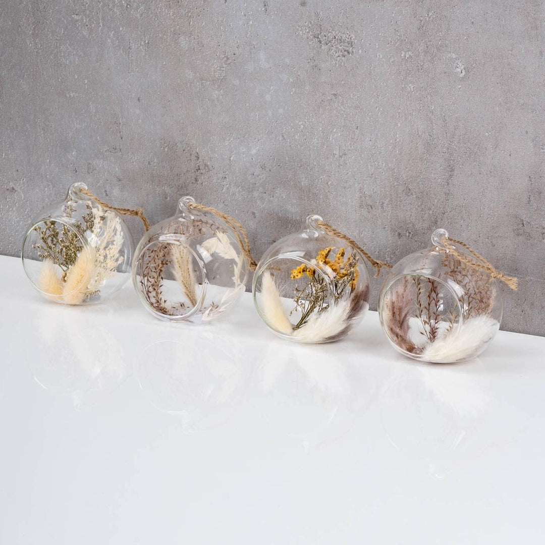 levandeo Deko Anhänger Glaskugel ø8cm Trockenblumen Natur Blume Kugeldeko Boho Kugel Wohndekoration