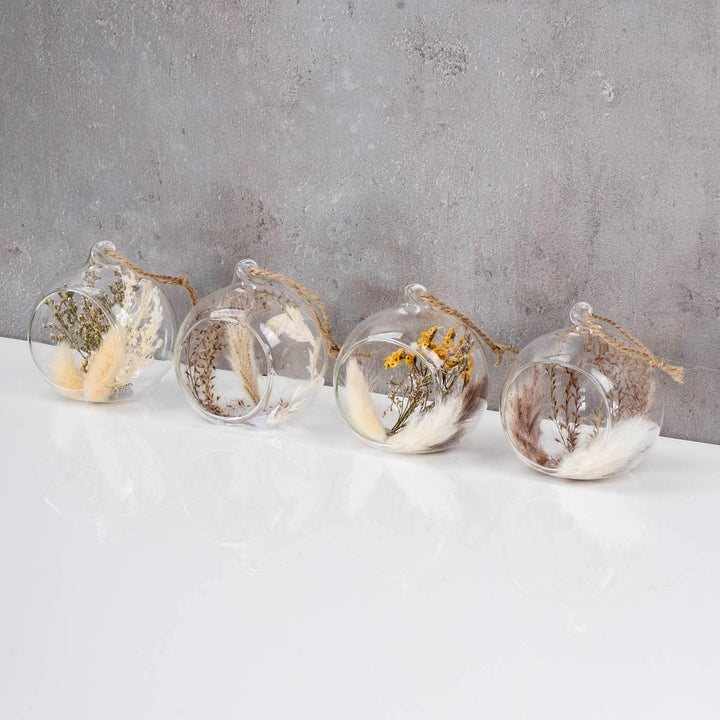 levandeo Deko Anhänger Glaskugel ø8cm Trockenblumen Natur Blume Kugeldeko Boho Kugel Wohndekoration