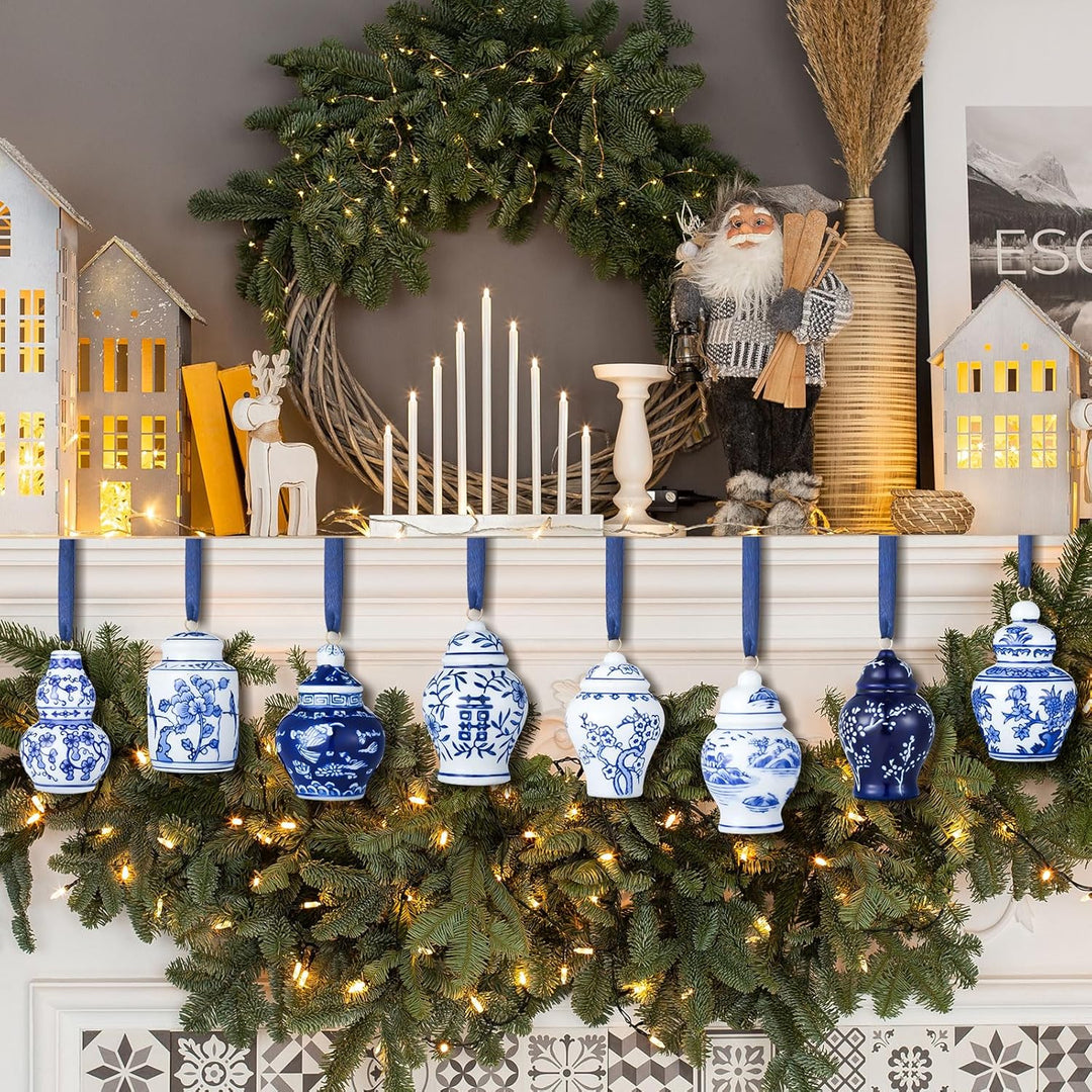 8 Stück Weihnachten Mini Ginger Jar Ornamente Chinoiserie Porzellan Hängende Ornamente Keramik Weihn
