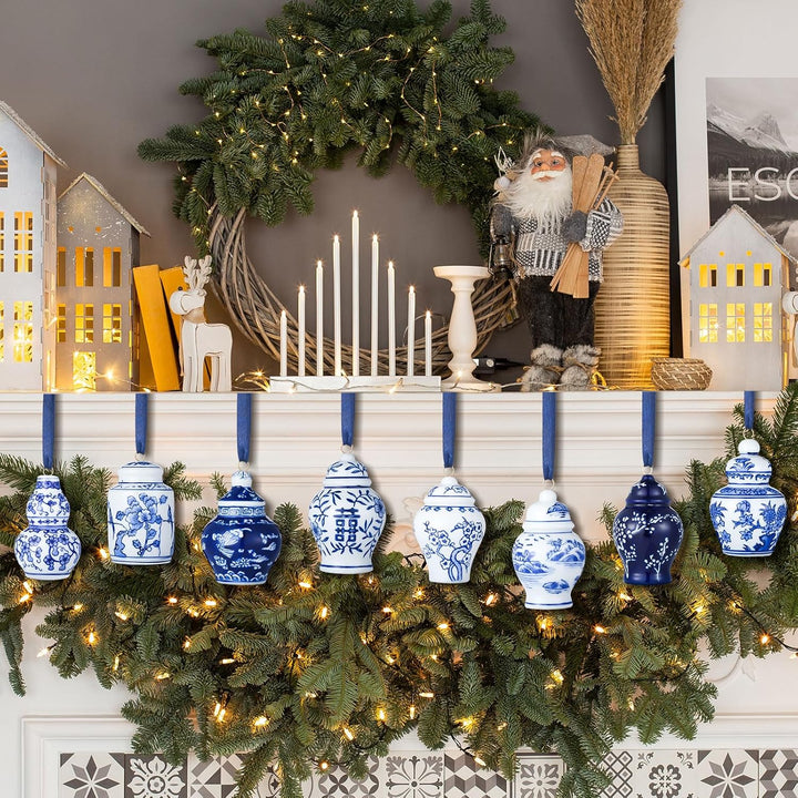 8 Stück Weihnachten Mini Ginger Jar Ornamente Chinoiserie Porzellan Hängende Ornamente Keramik Weihn