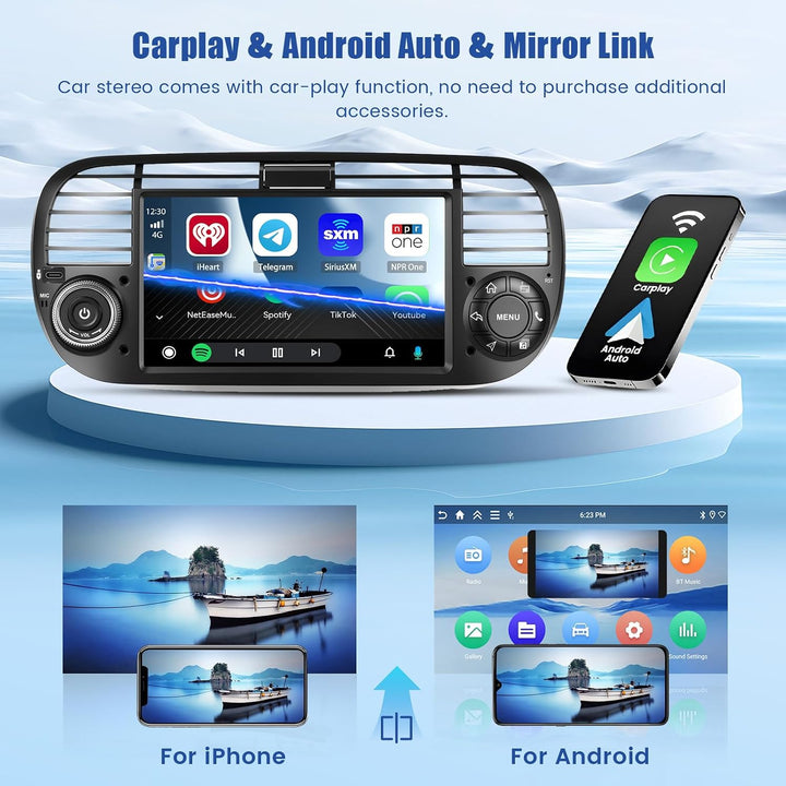 [4G+128G] Inefala Android 15 Autoradio für FIAT 500 2007-2015 mit Wireless Carplay Android, 7 Zoll T