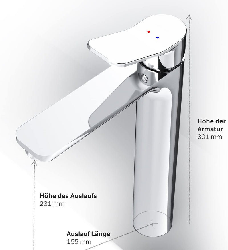 AM.PM Waschtischarmatur mit Einhebelmischer (hoch), SoftMotion Keramikkartusche, Neoperl Aerator, kr