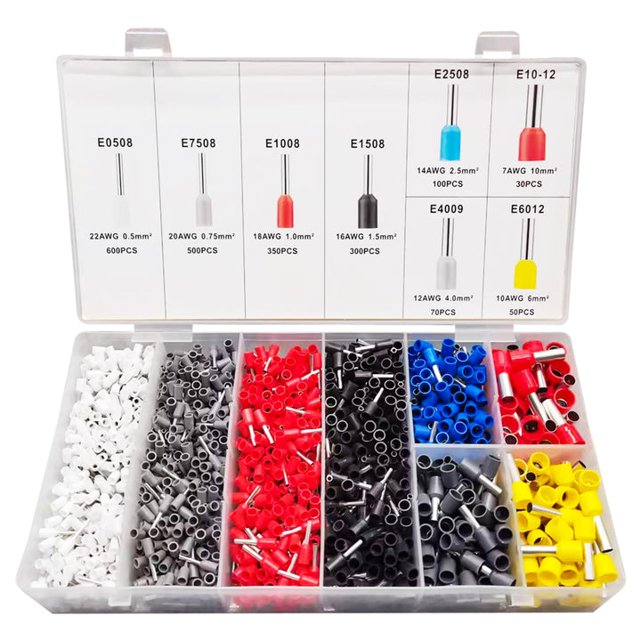 Aderendhülsen Set 2000 Stück, 0,5 mm² - 10 mm² Isolierte Aderendhülsen Sortiment für Drahtverbindung