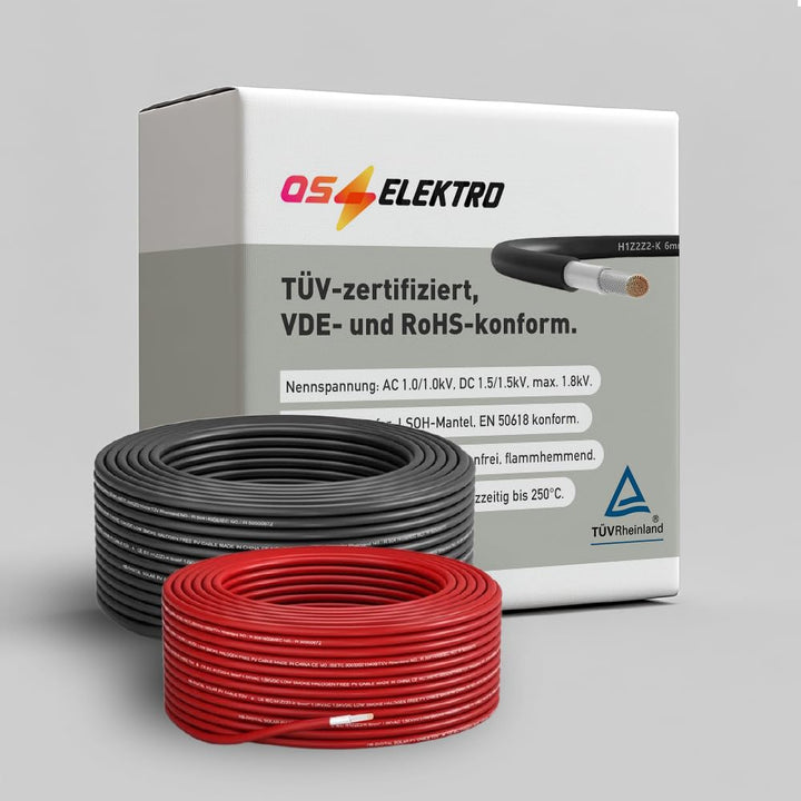 Solar Kabel | H1Z2Z2-K | 6mm2 | TÜV geprüft (Schwarz, 100m) Schwarz 100m, Schwarz 100m