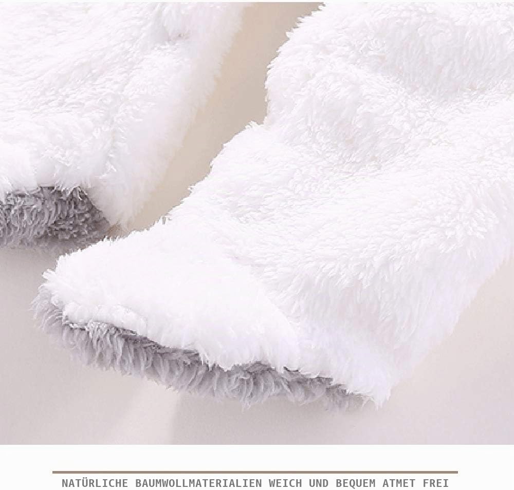 Neugeborene Baby Cartoon Bär Schneeanzug Wintermantel Fleece Kapuze Strampler Jumpsuit Weiss 0-3 Mon