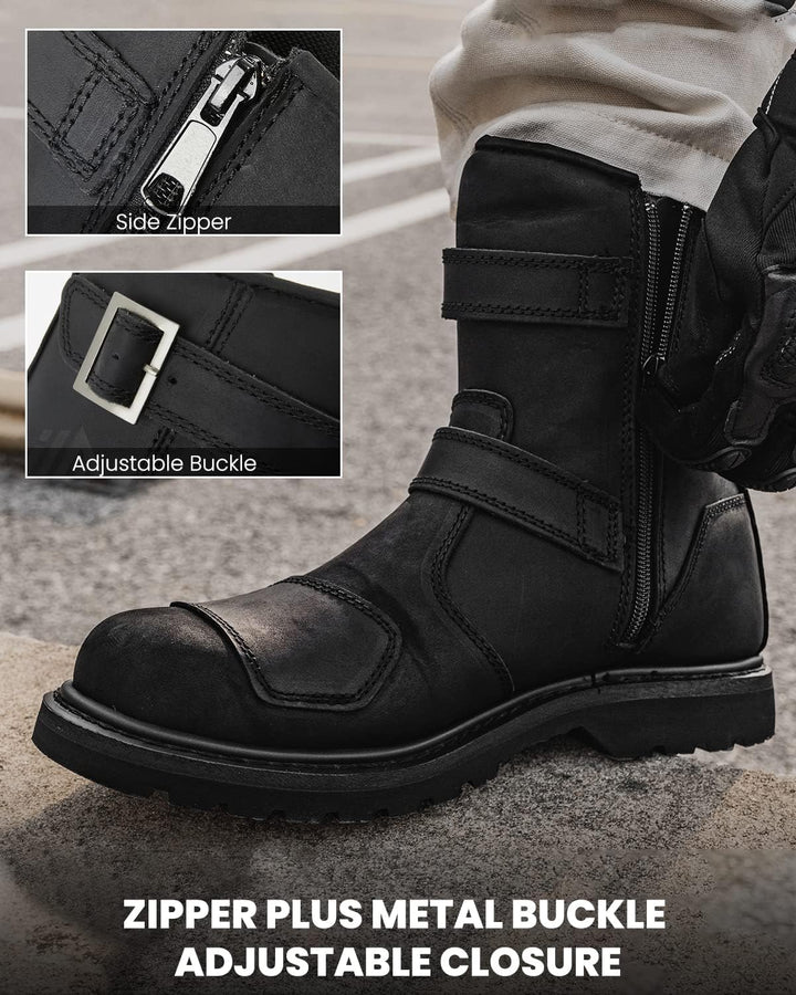 ILM Motorradstiefel-Motocross Stiefel Motorradschuhe Leder mit Seitlichem reissverschlüsse Herren Da
