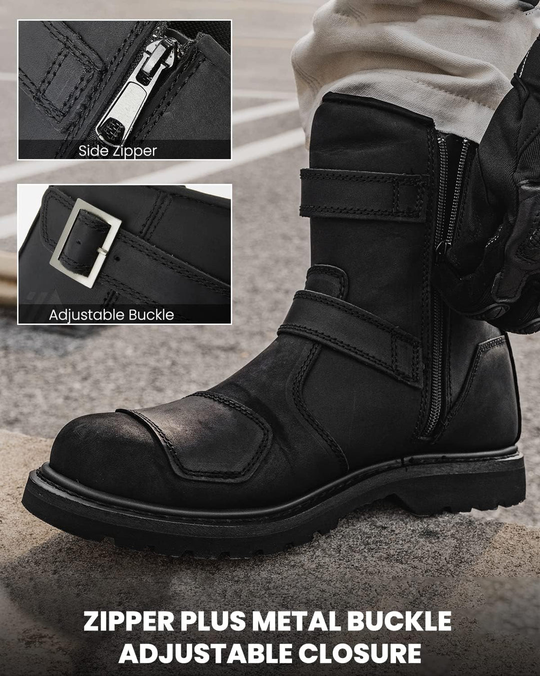 ILM Motorradstiefel-Motocross Stiefel Motorradschuhe Leder mit Seitlichem Reissverschlüsse Herren Da