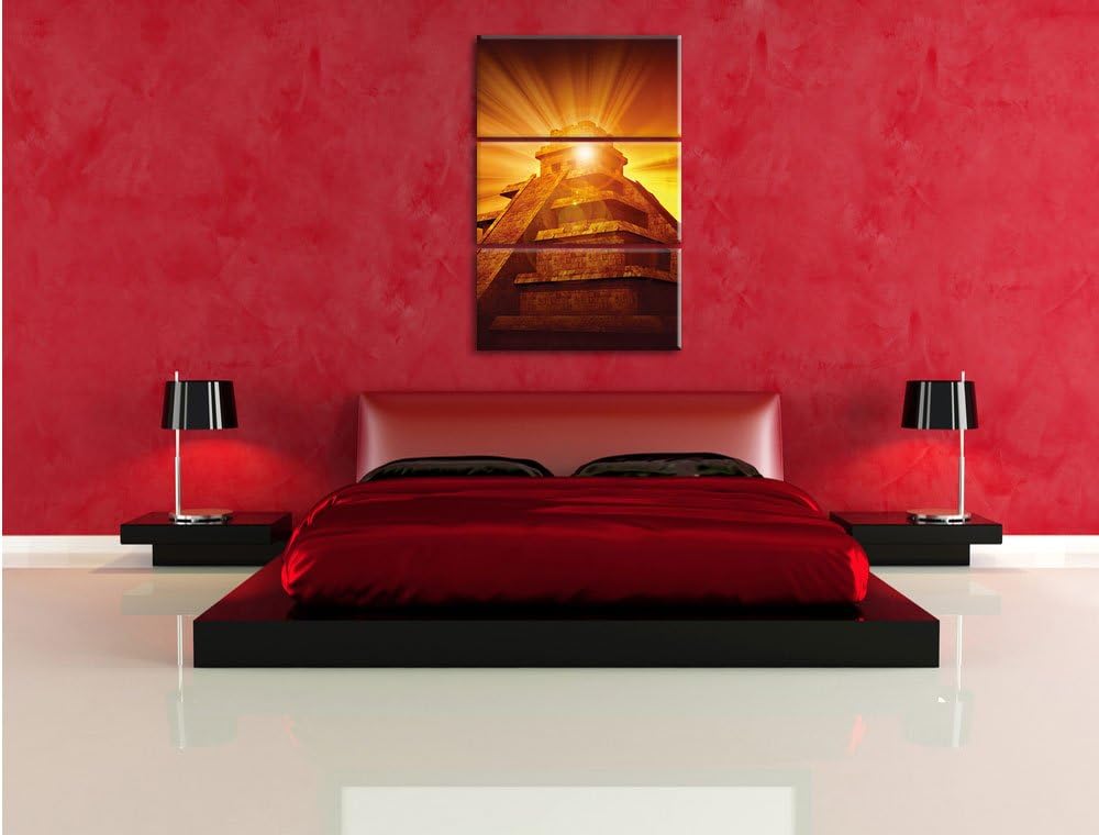 Pixxprint Maya Pyramide Tempelanlage als Leinwandbild/Grösse: 3 Teilig (120x80) cm/Wandbild/Kunstdru