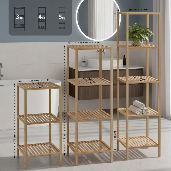 CLP Badregal stehend Bambus Zinnien, Holzregal Badezimmer schmal, Küchenregal stabil und belastbar,