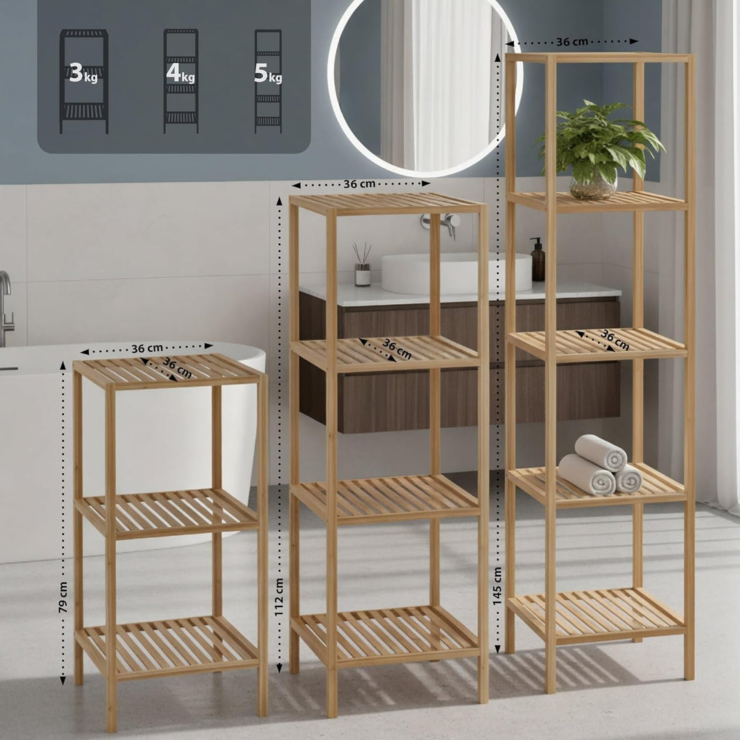 CLP Badregal stehend Bambus Zinnien, Holzregal Badezimmer schmal, Küchenregal stabil und belastbar,