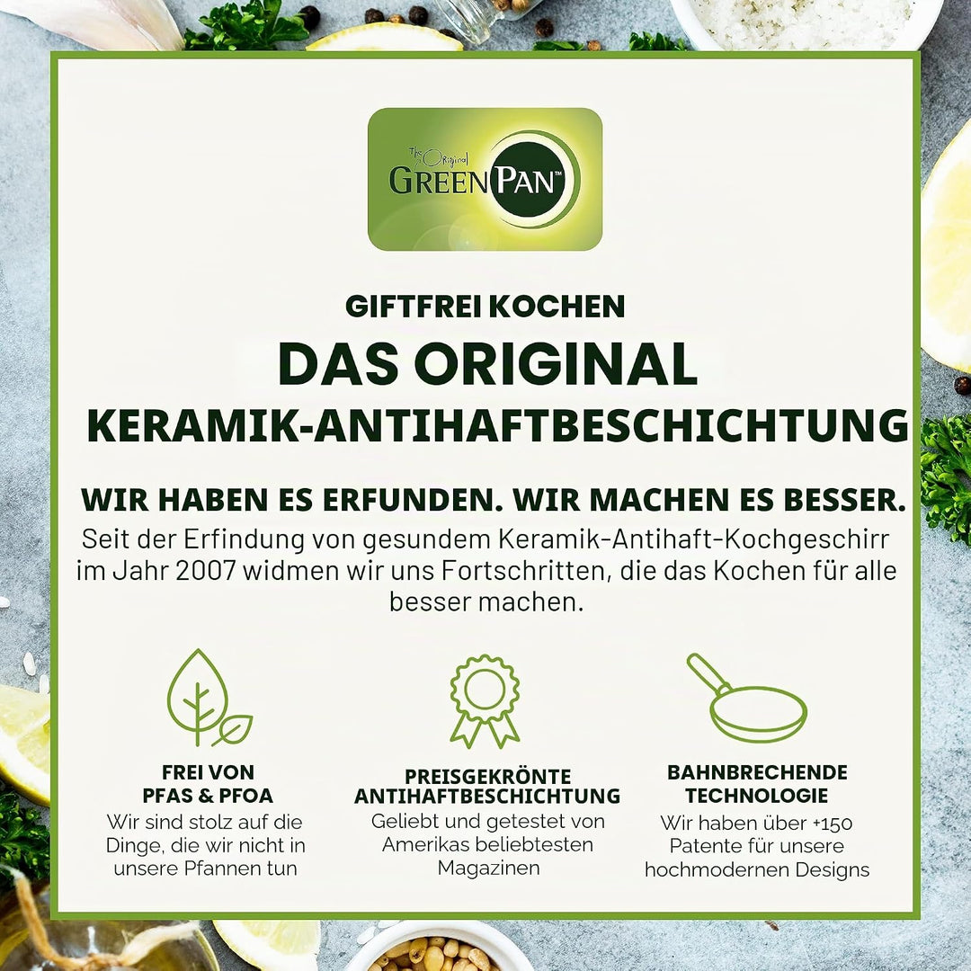 GreenPan Rio Gesunde Keramische Antihaft-Schmorpfanne 30 cm/4,8 Liter mit Deckel, PFAS-frei, Stay-Co