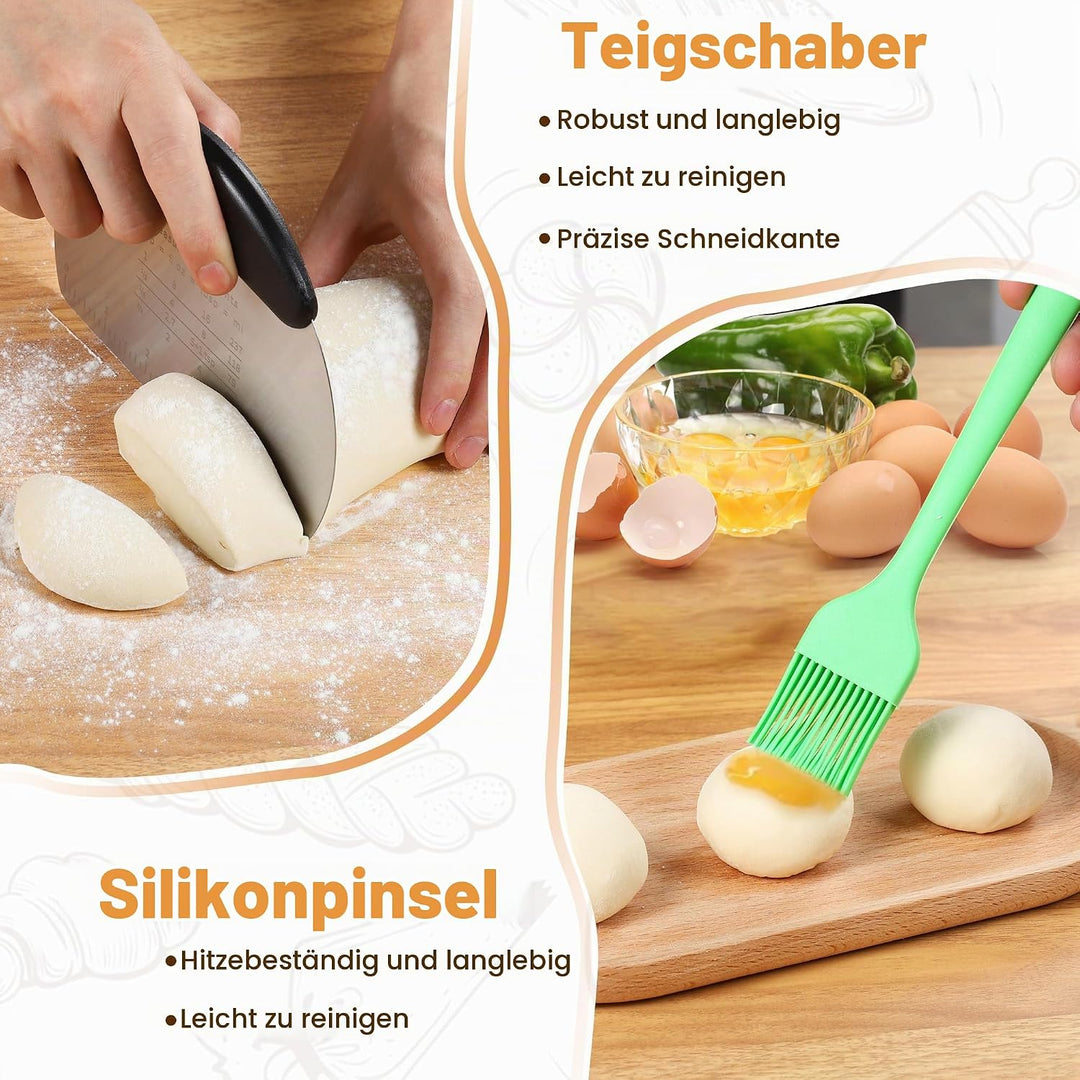 Brot Gärkorb Set, Gärkörbchen zum Brotbacken, 23cm Rund &amp; 25cm Oval Brotkörbchen aus Natürlichem Rat