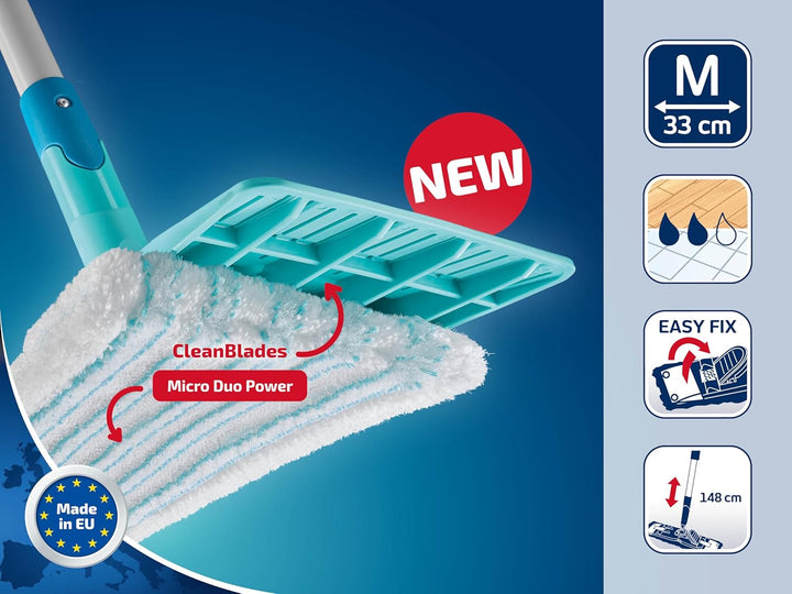 Leifheit Set POWER CLEAN, Wischer für Alle, rückenschonender Bodenwischer mit Reinigungsklingen, Wis