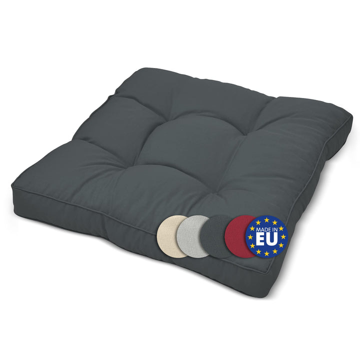 Beautissu Lounge Kissen Outdoor 70x70 cm Anthrazit – Bequemes Sitzkissen Gartenstuhl 10 cm dick Sitz