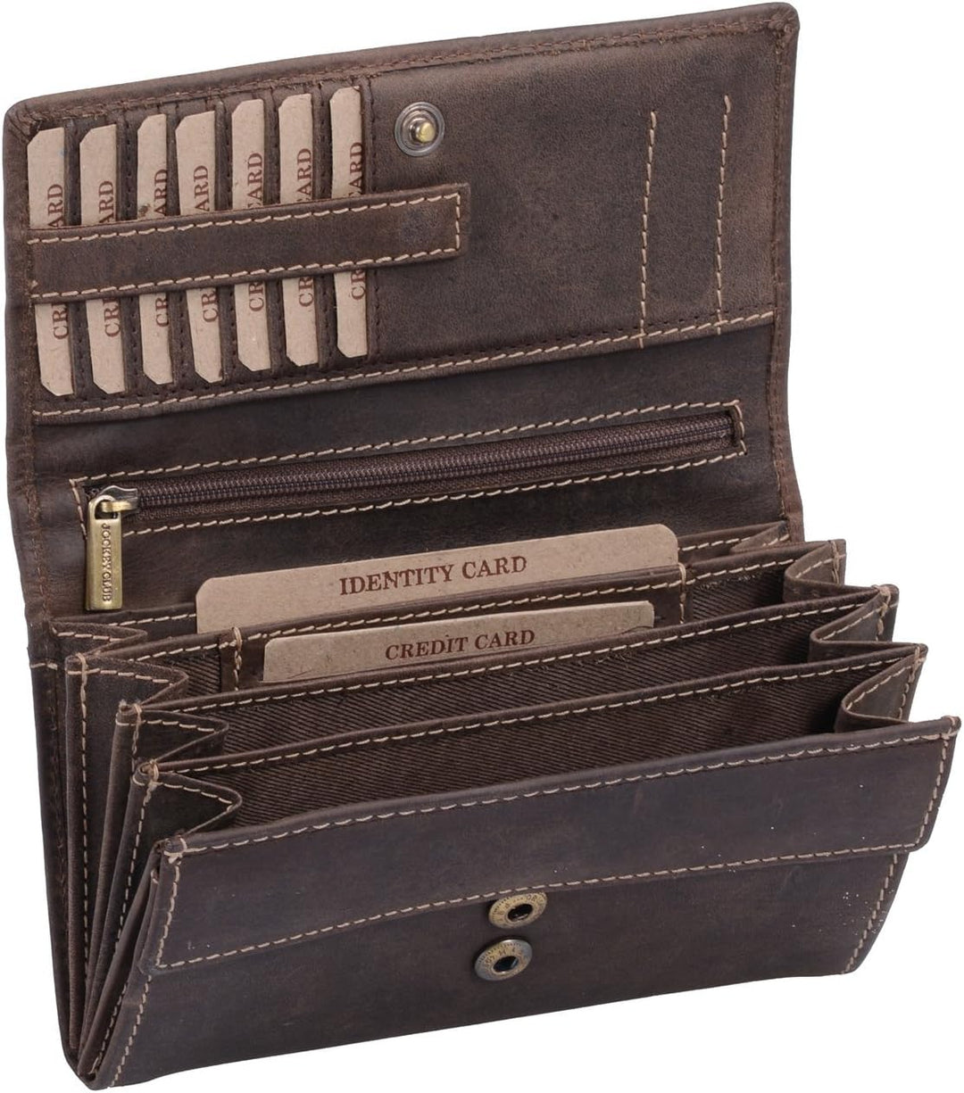 LEAS Damenbörse mit RFID Schutzfolie gegen Datendiebstahl Echt-Leder, dunkelbraun Vintage-Collection