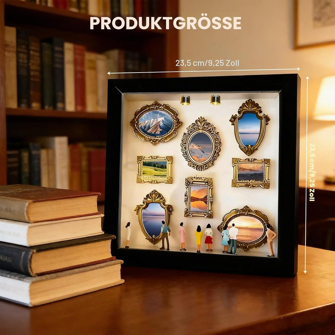 DIY Mini Museum Silhouette Box, Foto Erinnerungsanzeige Set mit 8 Mini Goldene Rahmen & 8 Zufällig F