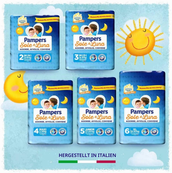 Pampers Sonne und Mond Windeln, Unisex, Junior, Grösse 5 (11-25 kg), 120 Windeln Grösse 5 (120 Stück
