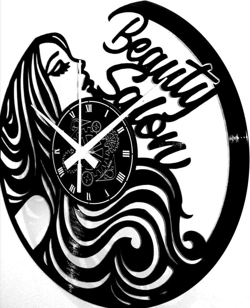 Instant Karma Clocks Wanduhr aus Vinyl Schallplattenuhr mit Schönheitszentrum Beauty Salon Friseursa