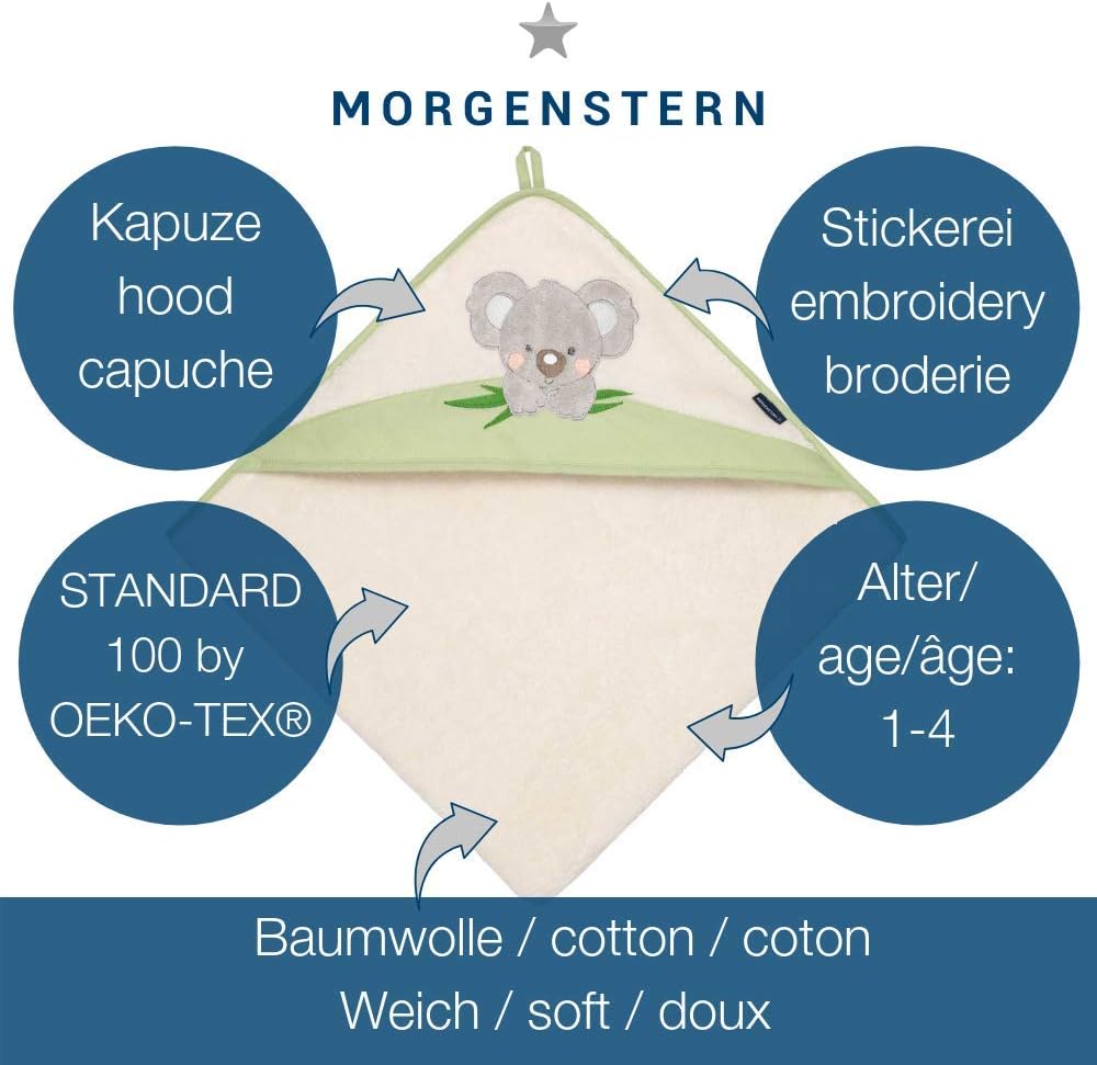 Morgenstern Kinder Kapuzenhandtuch 100x100 Koala grün, Grün