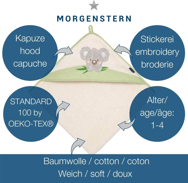 Morgenstern Kinder Kapuzenhandtuch 100x100 Koala grün, Grün
