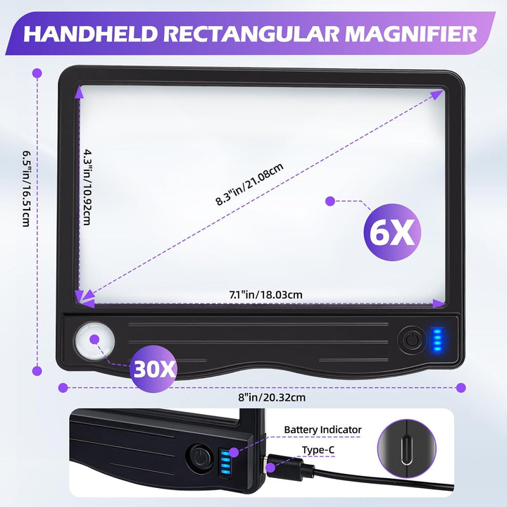 NZQXJXZ Lupe mit Licht, 6X 30X Leselupe mit Licht für Senioren gross, Wiederaufladbare Handlupe mit