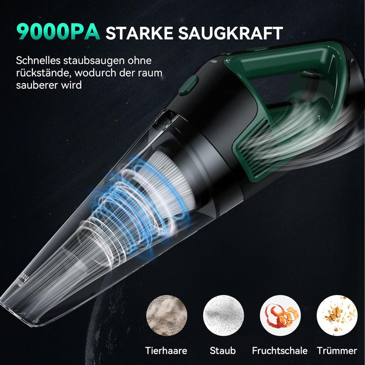 Minthouz Handstaubsauger Akku 9000PA, 120W Autostaubsauger LED-Licht, 30 Min Laufzeit Schnellladung,