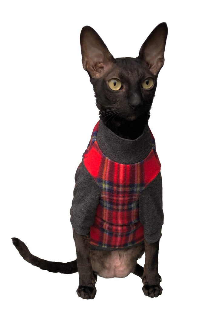 Kotomoda Katzen Rollkragen rot kariert fur Sphynx Katzen (XS), XS